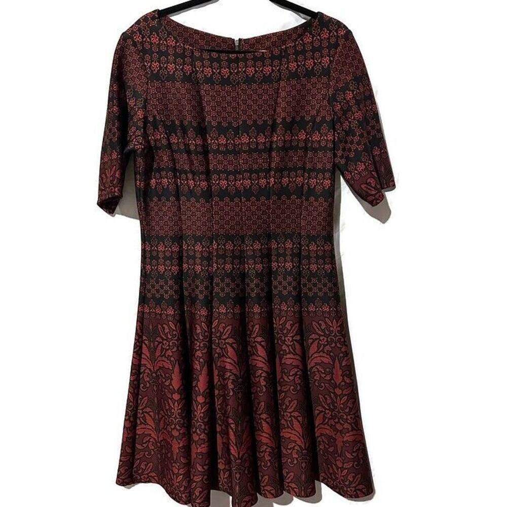 Julian Taylor New York Fit and Flare Dress Thick Ponte Red Brick Artsy Size 14